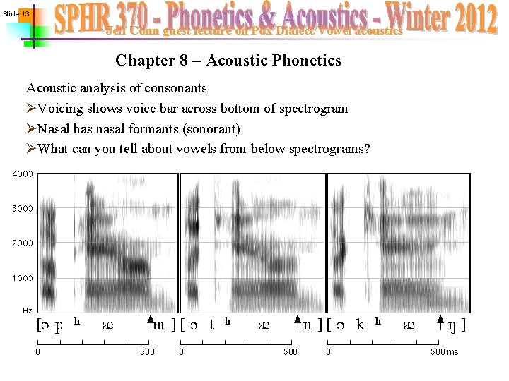 Slide 13 Jeff Conn guest lecture on Pdx Dialect/Vowel acoustics Chapter 8 – Acoustic