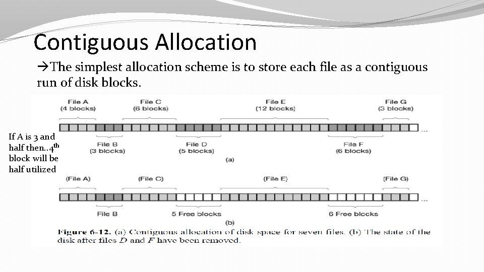 Contiguous Allocation The simplest allocation scheme is to store each file as a contiguous