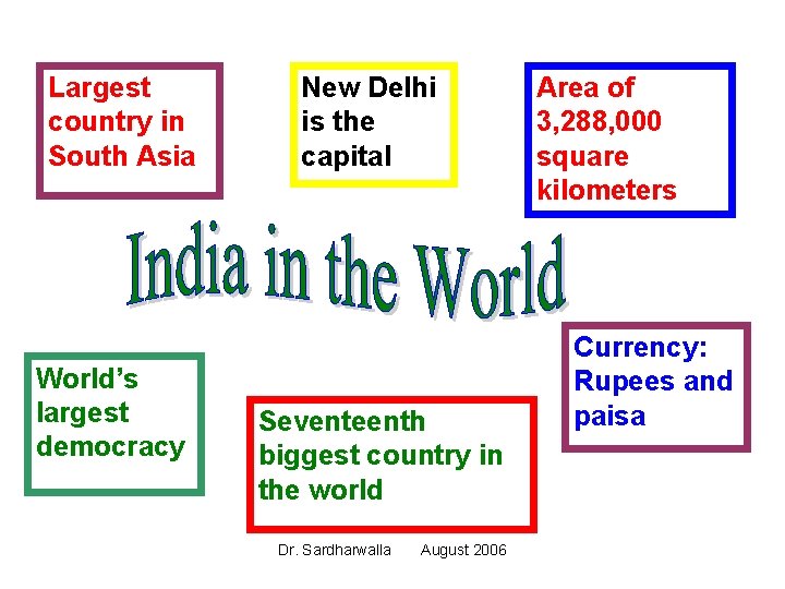 Largest country in South Asia World’s largest democracy New Delhi is the capital Seventeenth