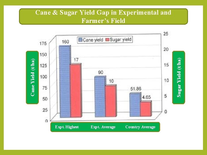 Cane Yield (t/ha) Sugar Yield (t/ha) Cane & Sugar Yield Gap in Experimental and