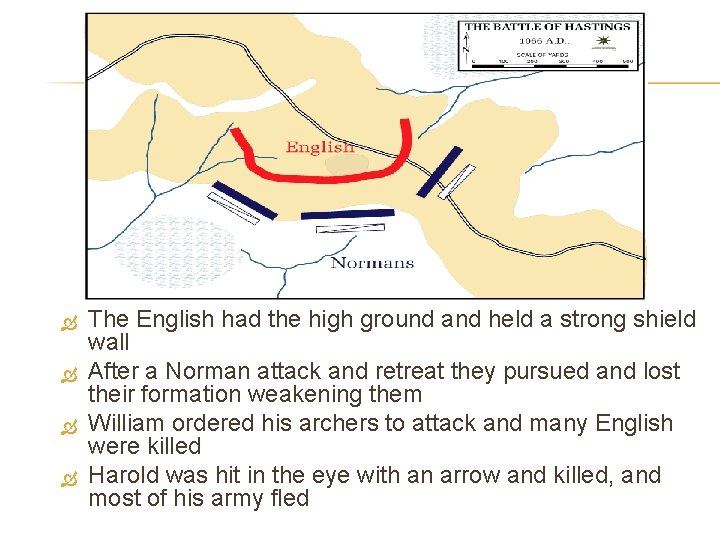  The English had the high ground and held a strong shield wall After