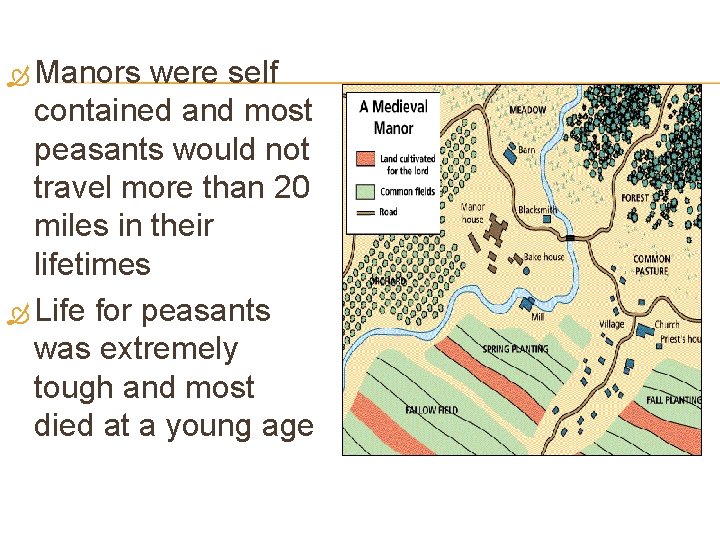  Manors were self contained and most peasants would not travel more than 20