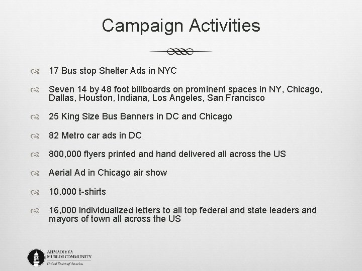 Campaign Activities 17 Bus stop Shelter Ads in NYC Seven 14 by 48 foot