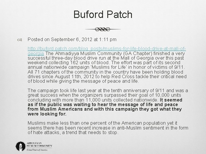 Buford Patch Posted on September 6, 2012 at 1: 11 pm http: //buford. patch.