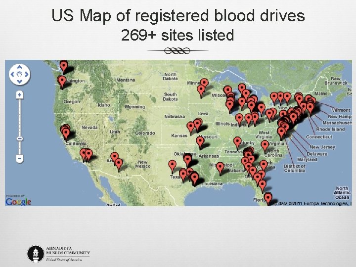 US Map of registered blood drives 269+ sites listed 