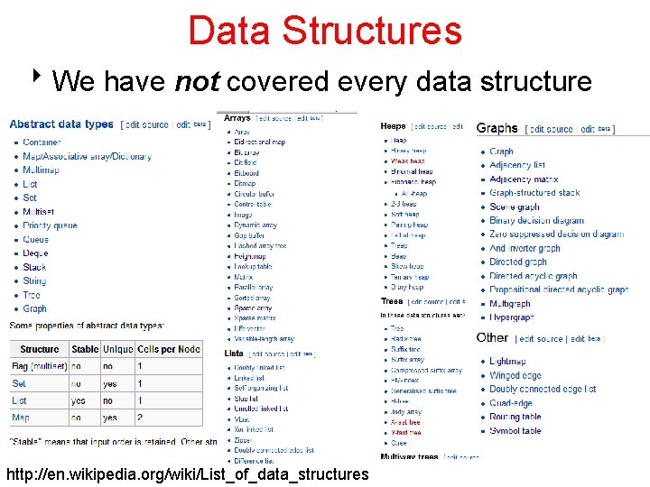 Data Structures 8 We have not covered every data structure Heaps http: //en. wikipedia.