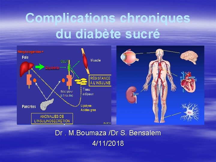 Complications chroniques du diabète sucré Dr. M. Boumaza /Dr S. Bensalem 4/11/2018 