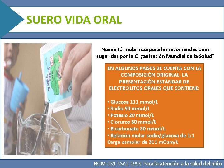 SUERO VIDA ORAL Nueva fórmula incorpora las recomendaciones sugeridas por la Organización Mundial de