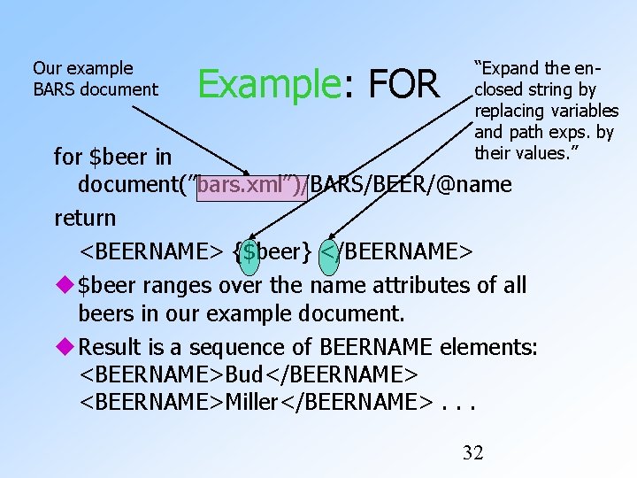 Our example BARS document Example: FOR “Expand the enclosed string by replacing variables and Our example BARS document Example: FOR “Expand the enclosed string by replacing variables and