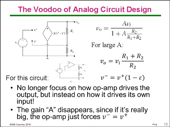 The Voodoo of Analog Circuit Design For large A: For this circuit: • EE
