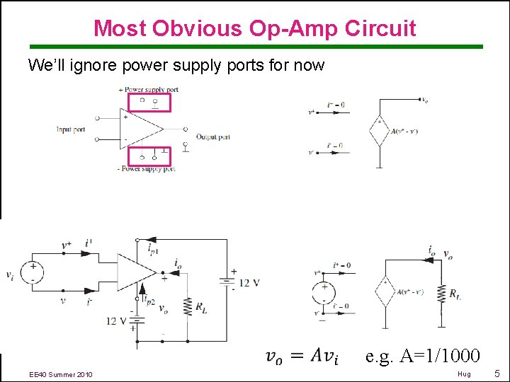 Most Obvious Op-Amp Circuit We’ll ignore power supply ports for now e. g. A=1/1000