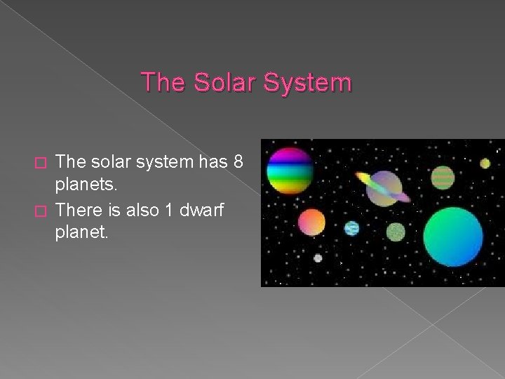 Solar System 8 Position The Solar System The solar system has 8