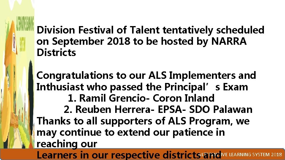 Division Festival of Talent tentatively scheduled on September 2018 to be hosted by NARRA