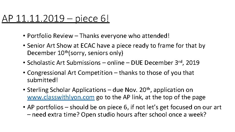 AP 11. 2019 – piece 6! • Portfolio Review – Thanks everyone who attended!