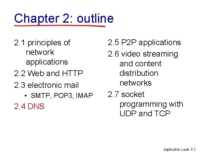 Chapter 2: outline 2. 1 principles of network applications 2. 2 Web and HTTP