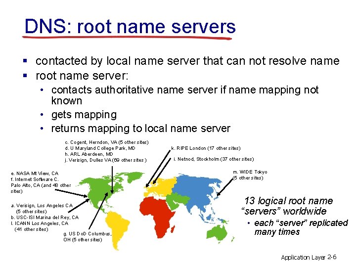 DNS: root name servers § contacted by local name server that can not resolve