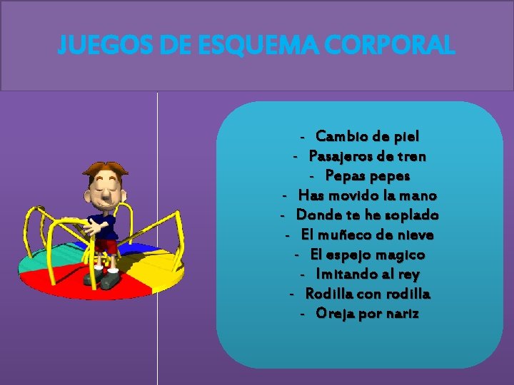 JUEGOS DE ESQUEMA CORPORAL - Cambio de piel - Pasajeros de tren - Pepas