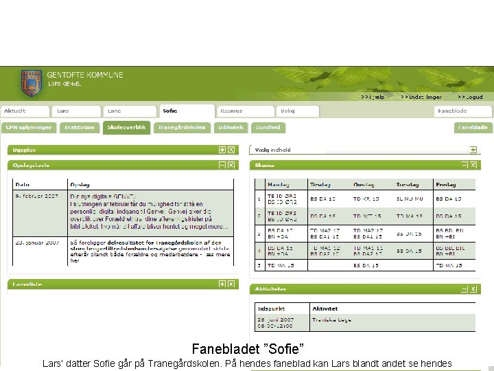 Fanebladet ”Sofie” Lars’ datter Sofie går på Tranegårdskolen. På hendes faneblad kan Lars blandt