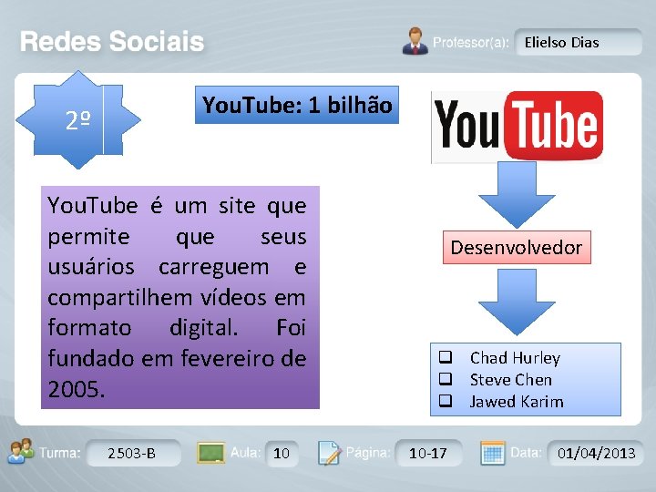 Elielso Dias You. Tube: 1 bilhão 2º You. Tube é um site que permite