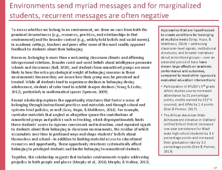 Environments send myriad messages and for marginalized students, recurrent messages are often negative To