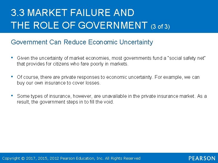 3. 3 MARKET FAILURE AND THE ROLE OF GOVERNMENT (3 of 3) Government Can
