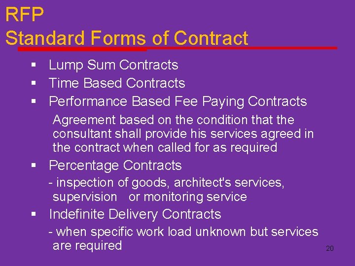 RFP Standard Forms of Contract § Lump Sum Contracts § Time Based Contracts §