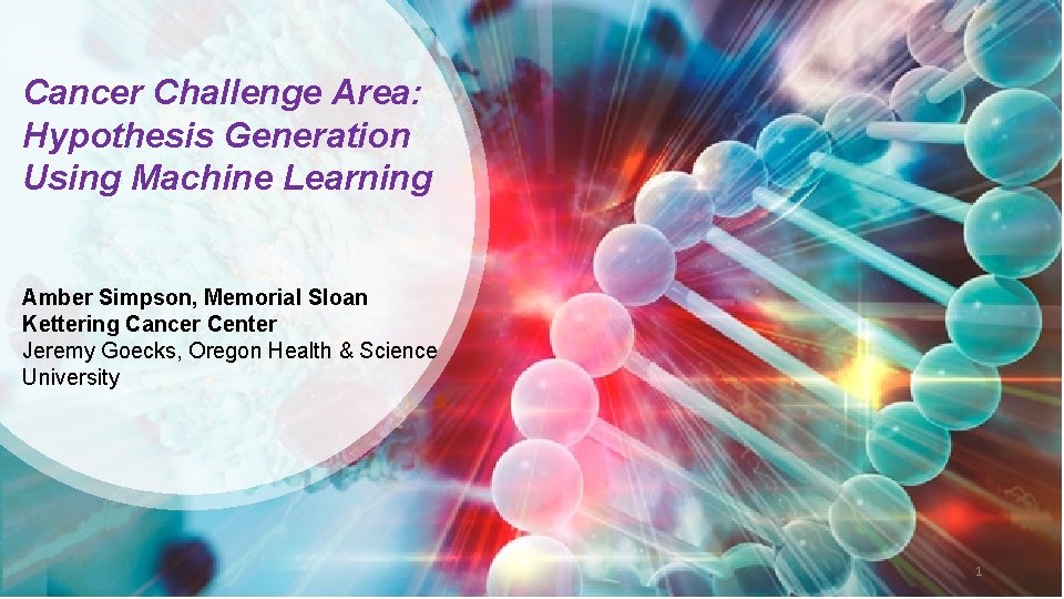 Cancer Challenge Area: Hypothesis Generation Using Machine Learning Amber Simpson, Memorial Sloan Kettering Cancer Cancer Challenge Area: Hypothesis Generation Using Machine Learning Amber Simpson, Memorial Sloan Kettering Cancer