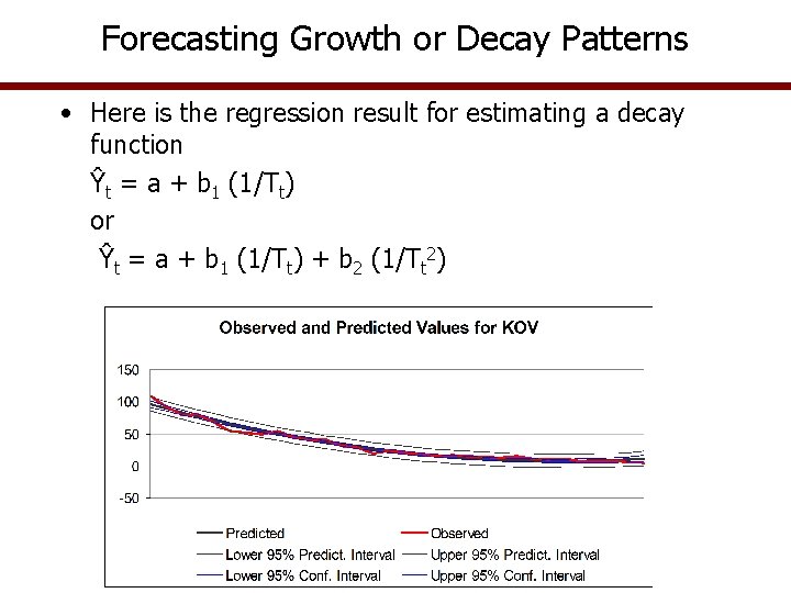Forecasting Growth or Decay Patterns • Here is the regression result for estimating a