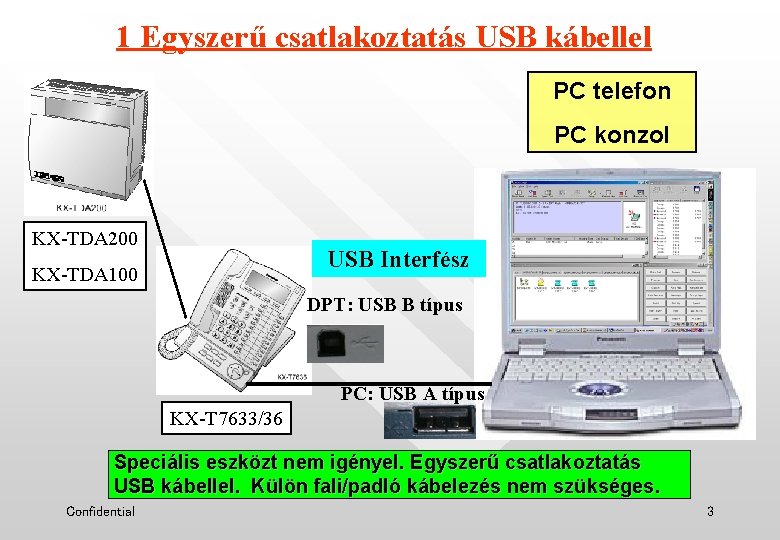 1 Egyszerű csatlakoztatás USB kábellel PC telefon PC konzol KX-TDA 200 USB Interfész KX-TDA