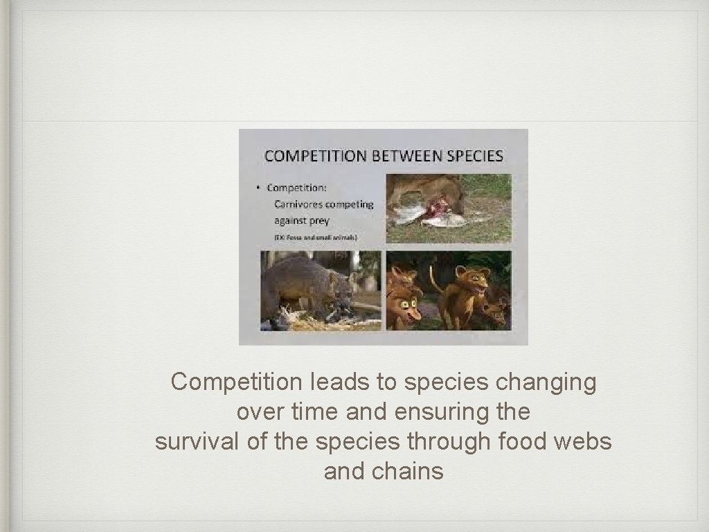 Competition leads to species changing over time and ensuring the survival of the species