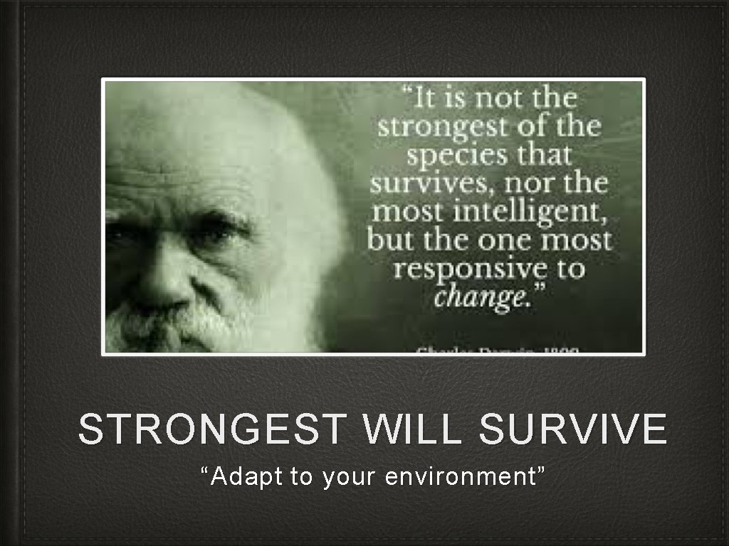 STRONGEST WILL SURVIVE “Adapt to your environment” 