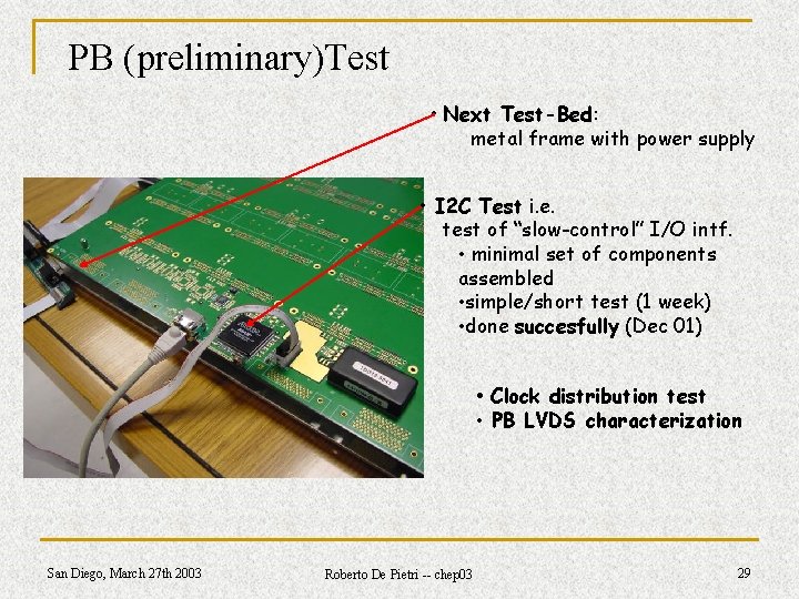 PB (preliminary)Test • Next Test-Bed: metal frame with power supply • I 2 C