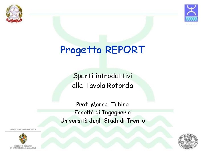 Progetto REPORT Spunti introduttivi alla Tavola Rotonda Prof. Marco Tubino Facoltà di Ingegneria Università