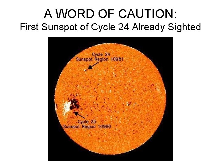 A WORD OF CAUTION: First Sunspot of Cycle 24 Already Sighted 
