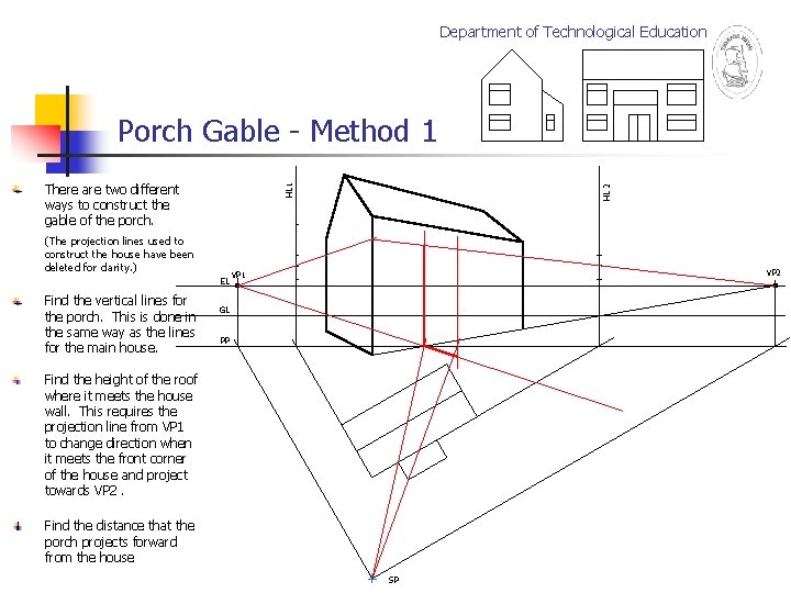 Department of Technological Education Porch Gable - Method 1 (The projection lines used to