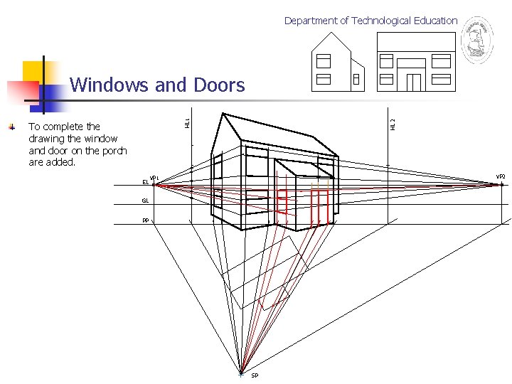 Department of Technological Education To complete the drawing the window and door on the