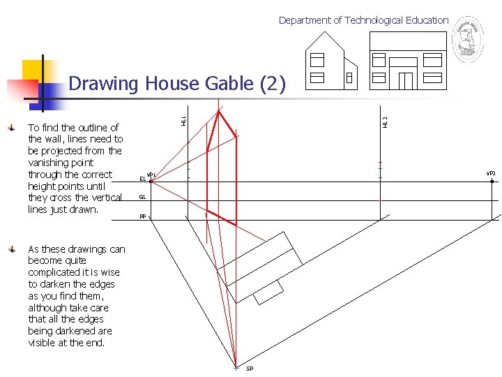 Department of Technological Education EL HL 2 To find the outline of the wall,