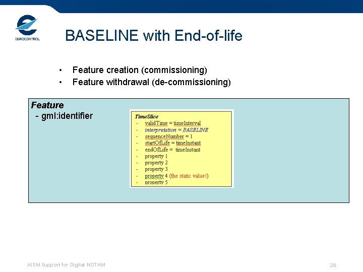 BASELINE with End-of-life • • Feature creation (commissioning) Feature withdrawal (de-commissioning) Feature - gml: