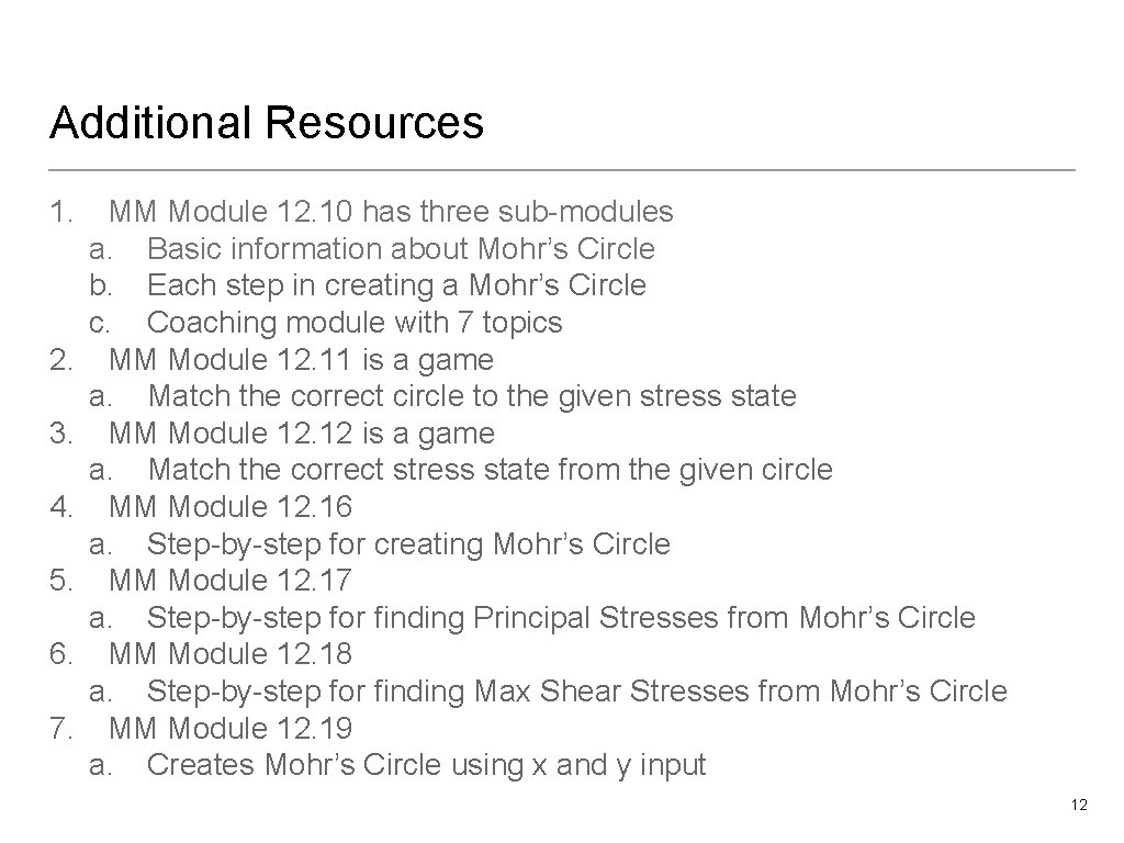 Additional Resources 1. 2. 3. 4. 5. 6. 7. MM Module 12. 10 has