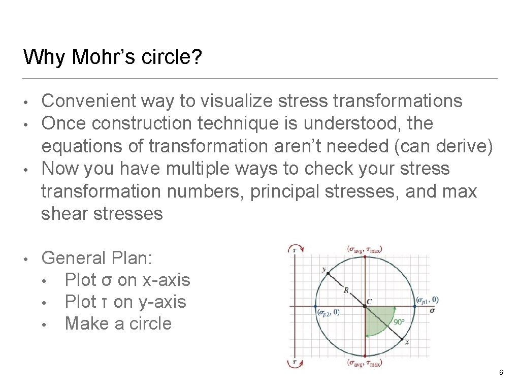 Why Mohr’s circle? • • Convenient way to visualize stress transformations Once construction technique