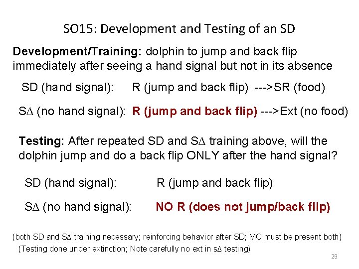 SO 15: Development and Testing of an SD Development/Training: dolphin to jump and back