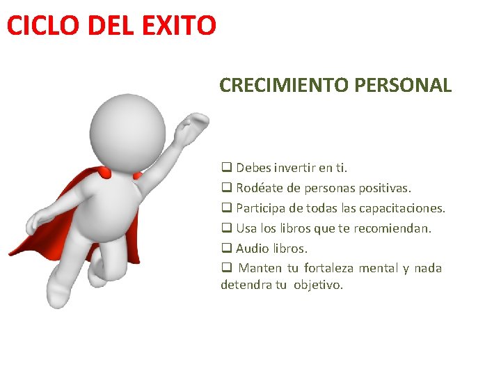 CICLO DEL EXITO CRECIMIENTO PERSONAL q Debes invertir en ti. q Rodéate de personas