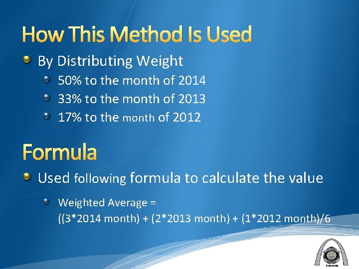 How This Method Is Used By Distributing Weight 50% to the month of 2014