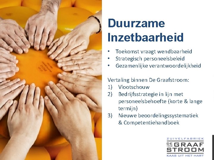 Duurzame Inzetbaarheid • Toekomst vraagt wendbaarheid • Strategisch personeelsbeleid • Gezamenlijke verantwoordelijkheid Vertaling binnen