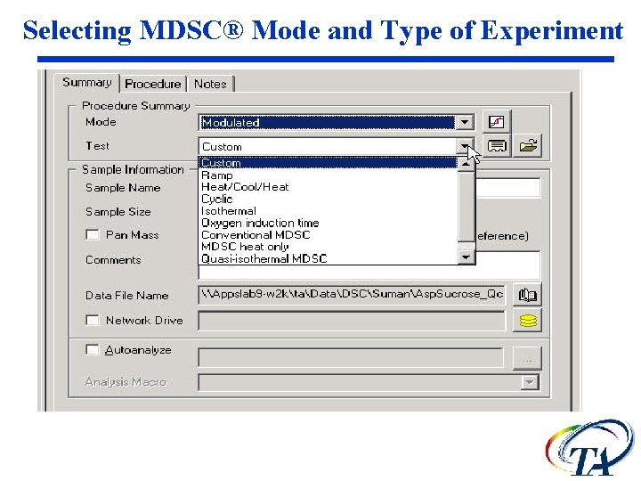 Selecting MDSC® Mode and Type of Experiment 