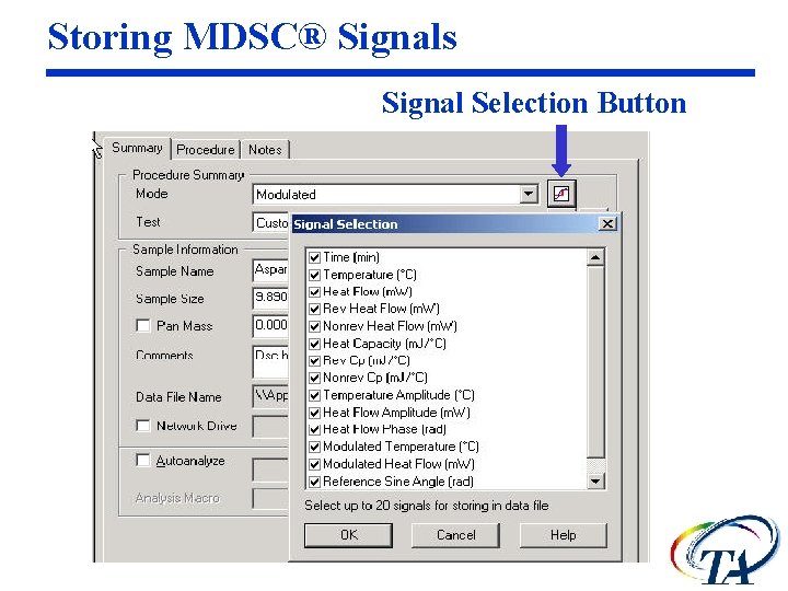 Storing MDSC® Signals Signal Selection Button 