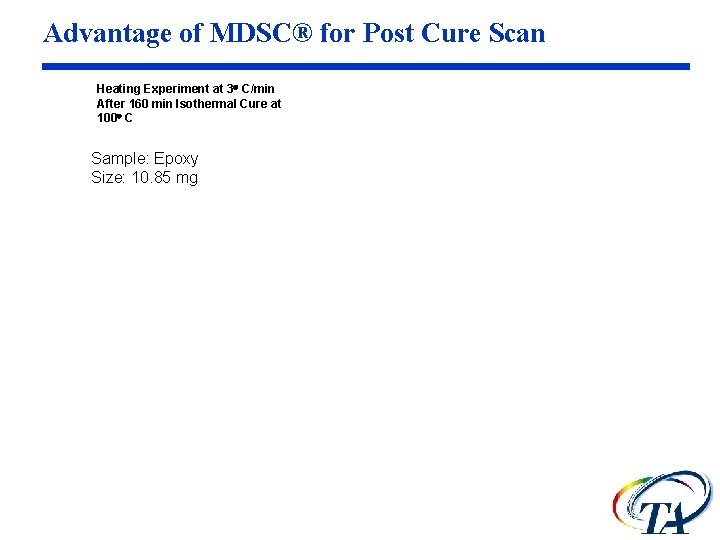 Advantage of MDSC® for Post Cure Scan Heating Experiment at 3 C/min After 160 Advantage of MDSC® for Post Cure Scan Heating Experiment at 3 C/min After 160