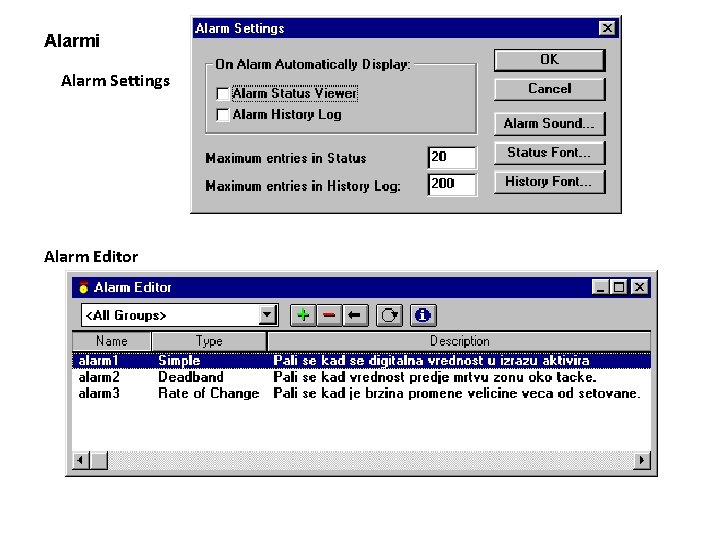 Alarmi Alarm Settings Alarm Editor 