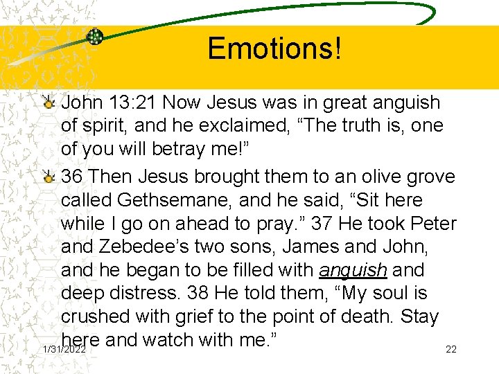 Emotions! John 13: 21 Now Jesus was in great anguish of spirit, and he