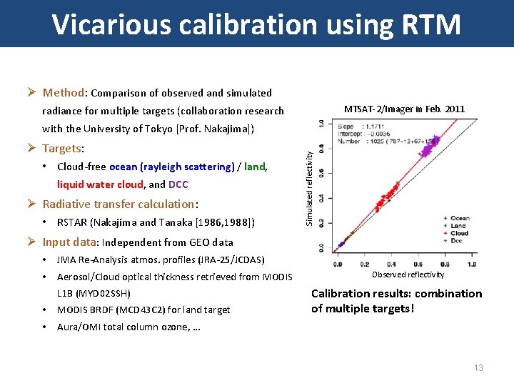 Vicarious calibration using RTM Ø Method: Comparison of observed and simulated MTSAT-2/Imager in Feb.